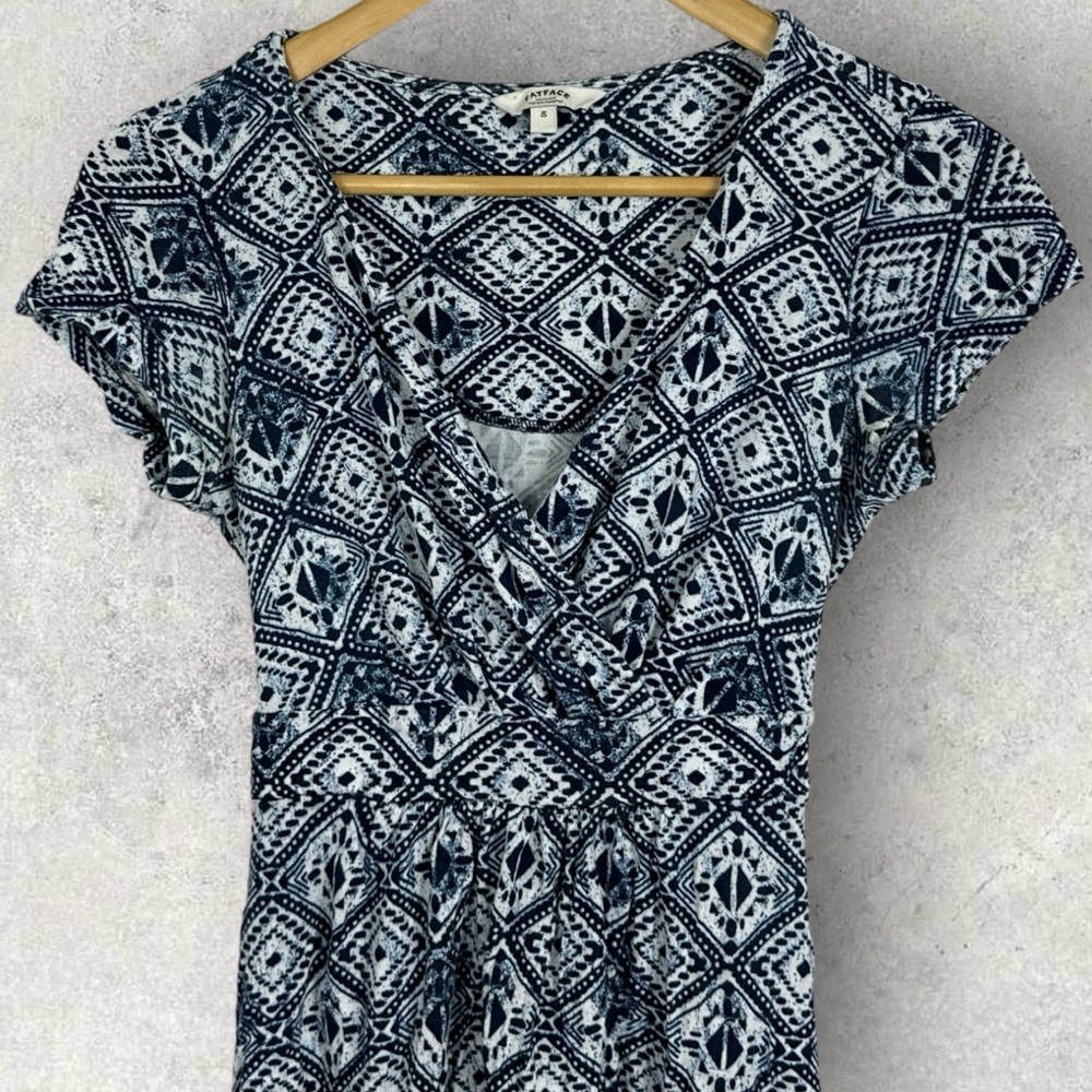 FatFace United Kingdom Blue Printed Short Sleeve Mini‎ Dress Size 6 V-Neck Boho - Picture 13 of 13